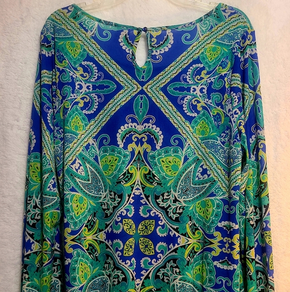 EUC Semi Sheer Mesh Long Sleeve Top Blue Green XL - Picture 2 of 4